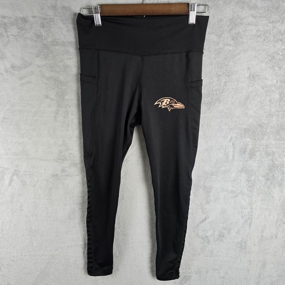 NFL Team Apparel Baltimore Ravens Womens Black Mesh Panel Leggings Pockets Small